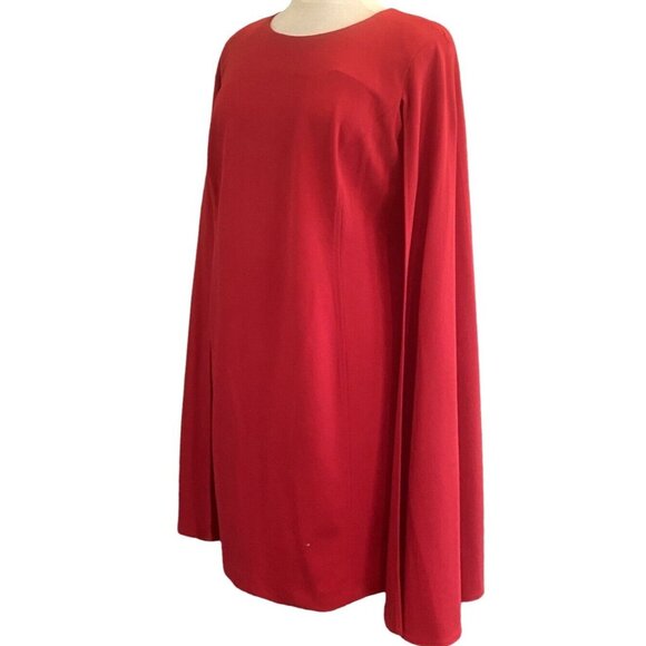 Calvin Klein Sleeveless Crew Neck Attached Cape Carmine Red Knit Dress Size 22W - Picture 2 of 7